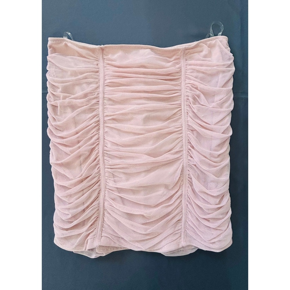 Crystal Doll Ruched Mesh‎ Sparkle Mini Skirt Pink Size Large